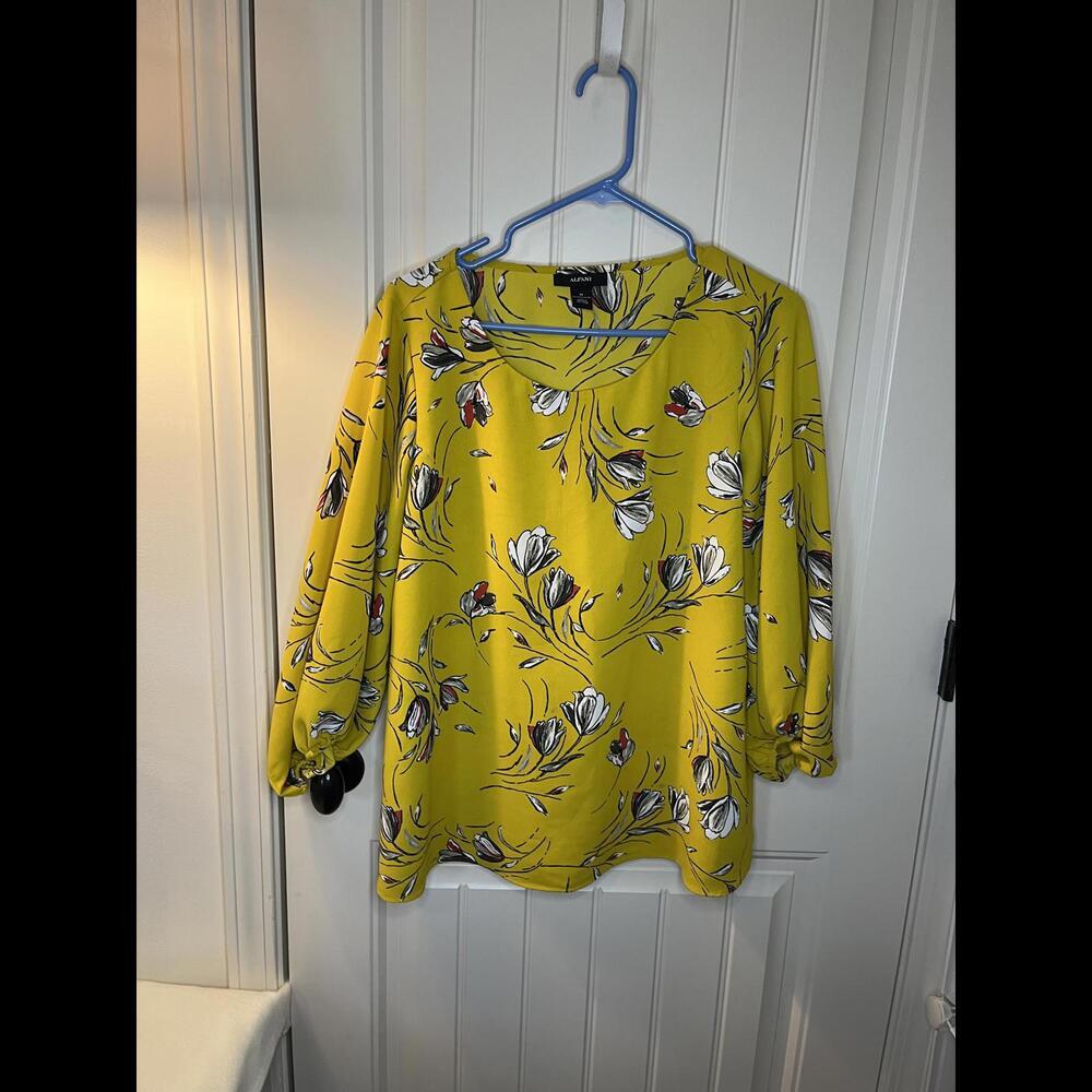 Alfani Yellow Floral Blouse - Size M